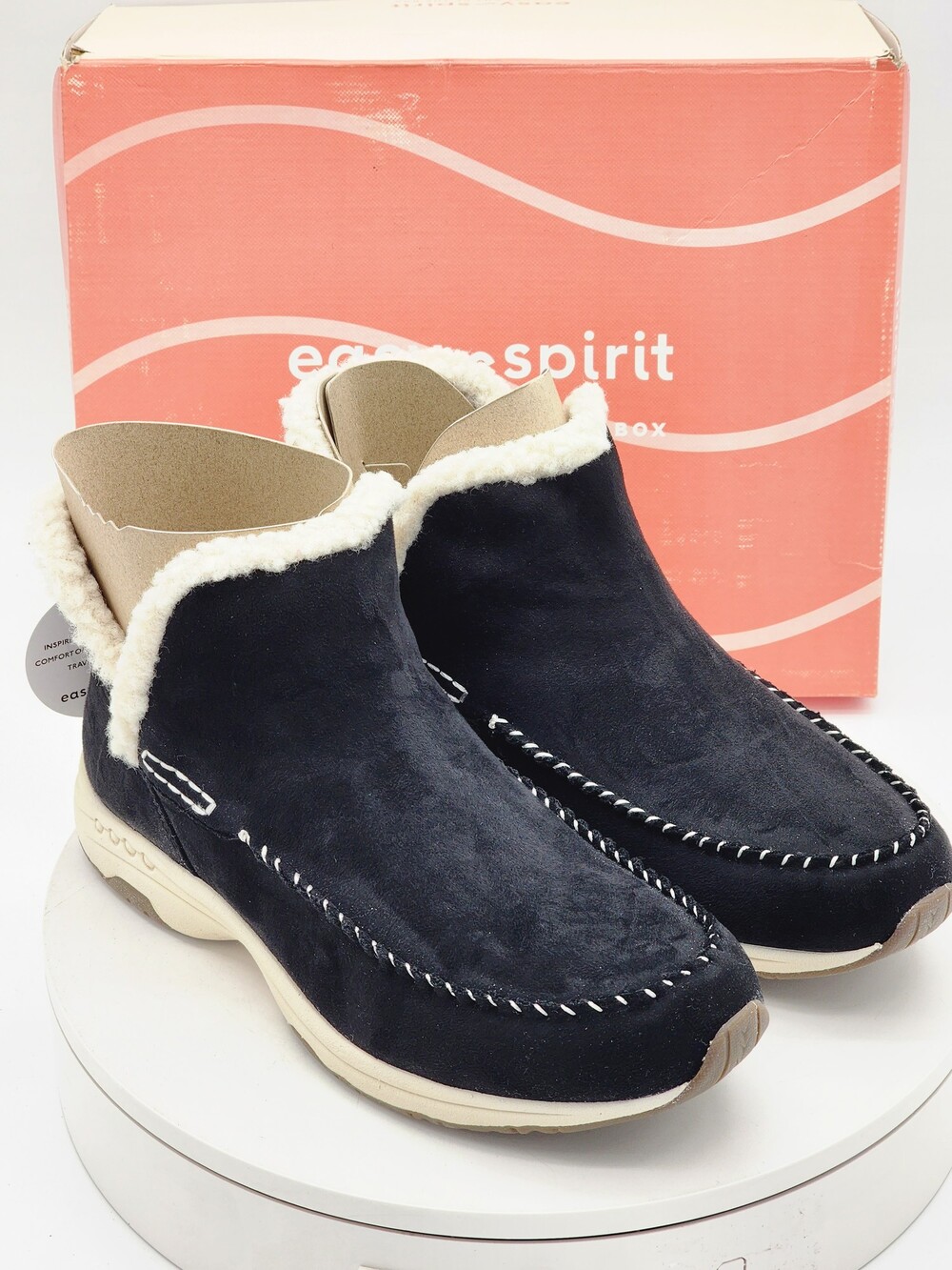 Easy Spirit Setuva2 Black Suede Faux Fur Ankle Boots Women’s Size 9.5 M Comfort